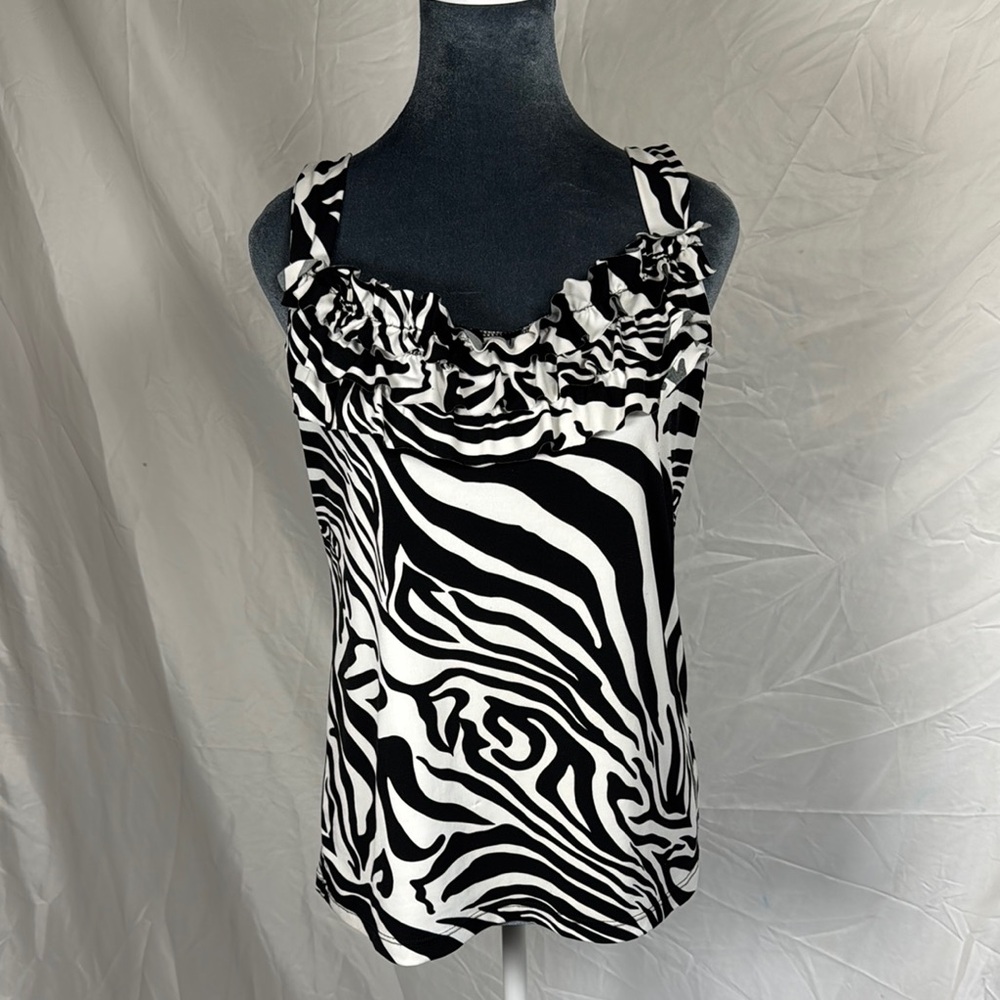 Zebra Print Ruffle Women's Tank Top, Size Medium